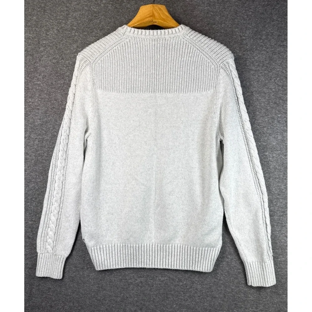 Nautica Anchor Cable Knit Preppy Sweater‎ Crew Neck Long Sleeve Gray Mens Size L
